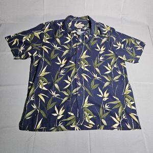 Tommy Bahama Hawaiian Shirt Silk Blend Blue Bamboo Island Zone Beach Sz XL